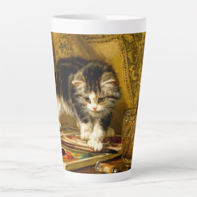 Kitten with Paint and Brushes Latte Mug (Front)