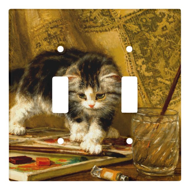 Kitten with Paint and Brushes Light Switch Cover (Front)