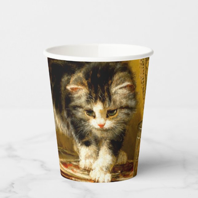 Kitten with Paint and Brushes Paper Cups (Left)