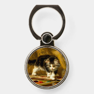 Kitten with Paint and Brushes Phone Ring Stand