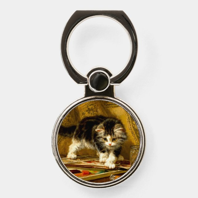 Kitten with Paint and Brushes Phone Ring Stand (Front)