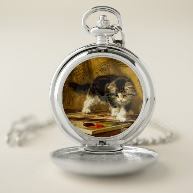 Kitten with Paint and Brushes Pocket Watch (Inside)