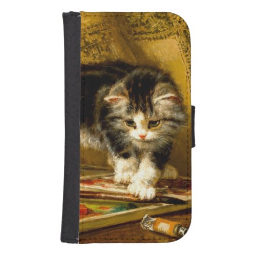 Kitten with Paint and Brushes Galaxy S4 Wallet Case