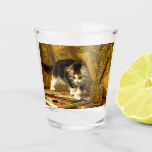 Kitten with Paint and Brushes Shot Glass