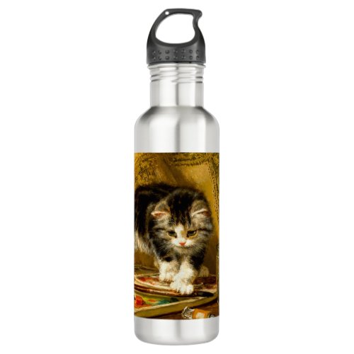 Kitten with Paint and Brushes Stainless Steel Water Bottle