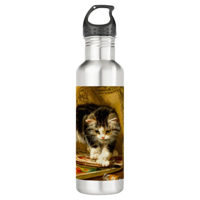 Kitten with Paint and Brushes Stainless Steel Water Bottle (Front)