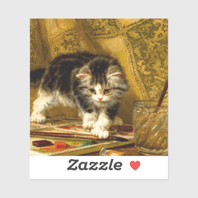 Kitten with Paint and Brushes Sticker (Sheet)