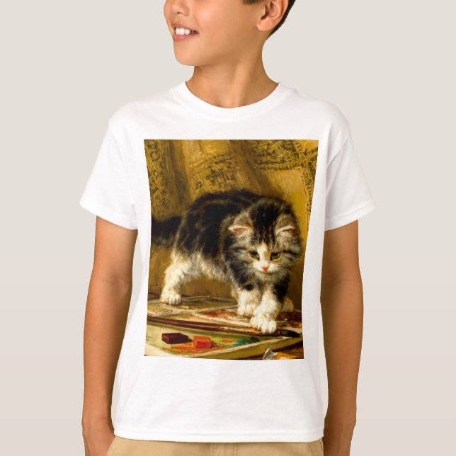 Kitten with Paint and Brushes T-Shirt (Front)