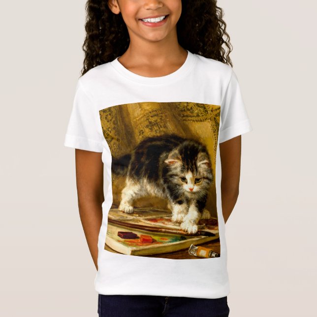 Kitten with Paint and Brushes T-Shirt (Front)