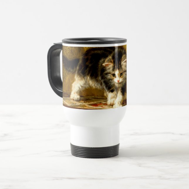 Kitten with Paint and Brushes Travel Mug (Front Left)