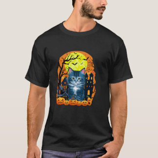 Kitten With Pumpkins Funny Scary Halloween Party T T-Shirt