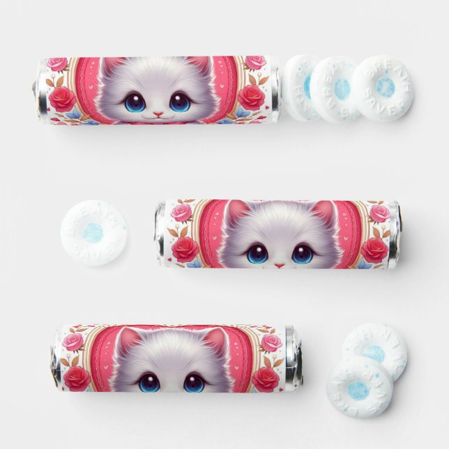 Kitten with Red Bow with Romantic Floral Hearts Breath Savers® Mints (Assorted)