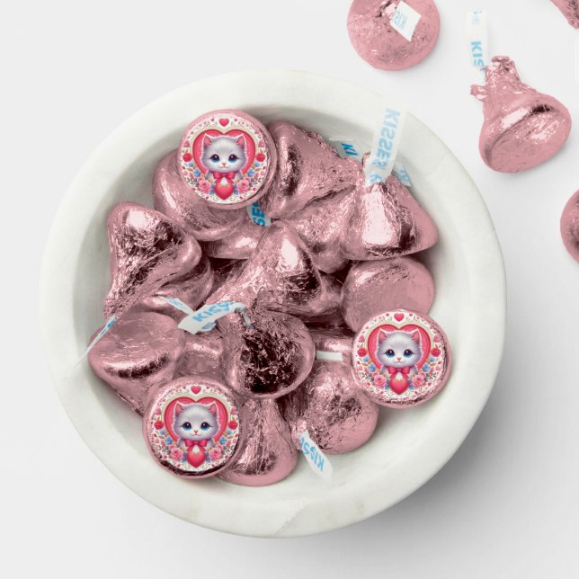 Kitten with Red Bow with Romantic Floral Hearts Hershey®'s Kisses® (Assorted)