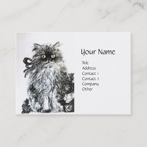 KITTEN WITH ROSES Black and White Business Card