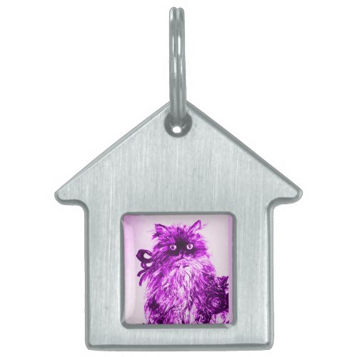 KITTEN WITH ROSES Black and White Purple Violet P Pet ID Tag