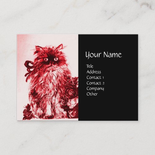 KITTEN WITH ROSES  Black Red and White Business Card