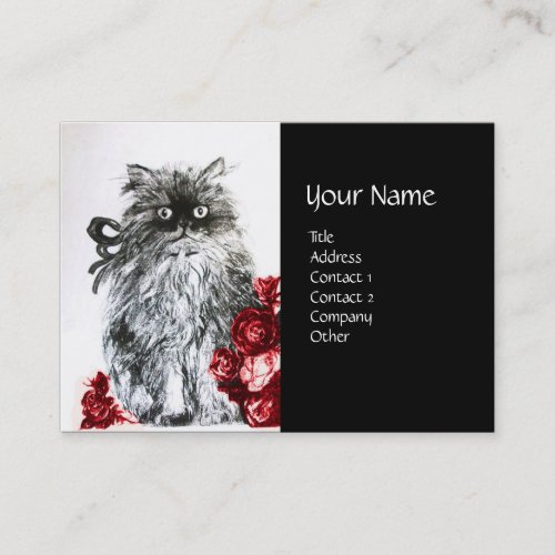 KITTEN WITH ROSES Black Red White Business Card