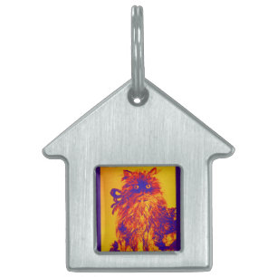 KITTEN WITH ROSES ,Blue,Orange Yellow Pet ID Tag