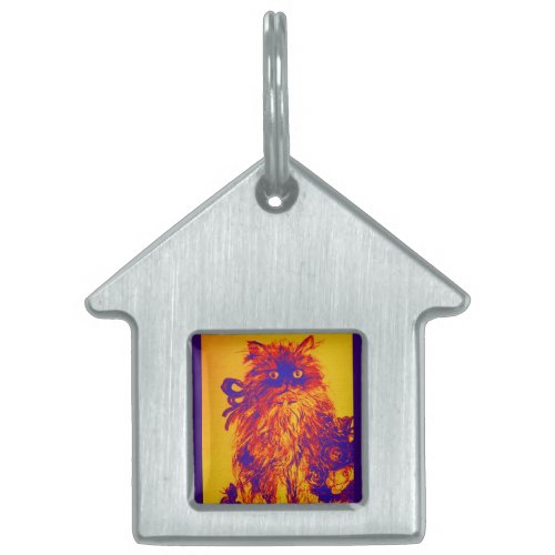 KITTEN WITH ROSES BlueOrange Yellow Pet ID Tag