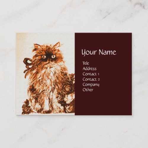 KITTEN WITH ROSES Brown and White Business Card