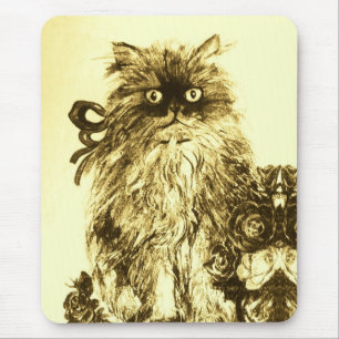 KITTEN WITH ROSES ,Brown and White Mouse Pad
