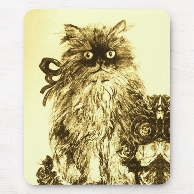 KITTEN WITH ROSES ,Brown and White Mouse Pad (Front)