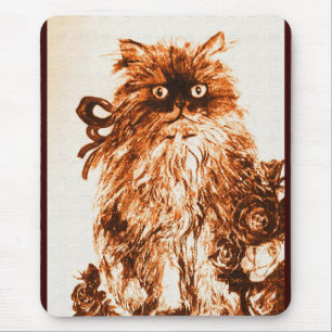 KITTEN WITH ROSES ,Brown and White Mouse Pad
