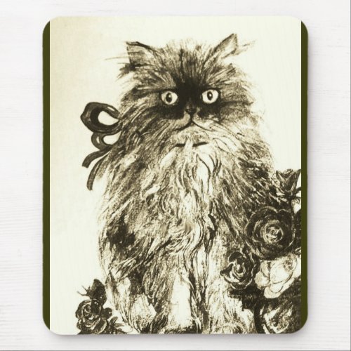 KITTEN WITH ROSES Brown and White Mouse Pad