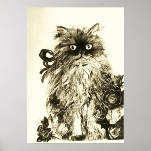 KITTEN WITH ROSES ,Brown and White Poster