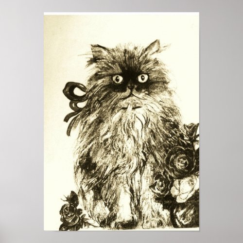 KITTEN WITH ROSES Brown and White Poster