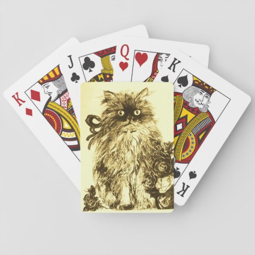 KITTEN WITH ROSES Brown Sepia White Playing Cards