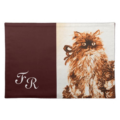 KITTEN WITH ROSES MONOGRAM Brown White  Placemat