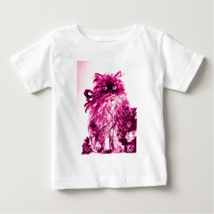 KITTEN WITH ROSES ,Pink Fuchsia White Baby T-Shirt