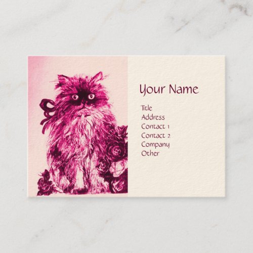 KITTEN WITH ROSES Pink Fuchsia White Business Card