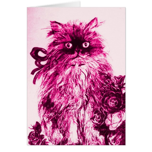 KITTEN WITH ROSES ,Pink Fuchsia White Cards (Front)