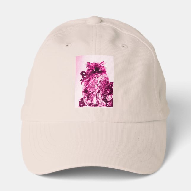 KITTEN WITH ROSES ,Pink Fuchsia White Performance Cap (Front)