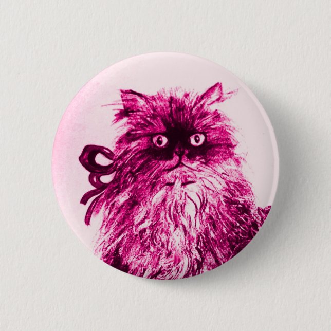 KITTEN WITH ROSES ,Pink Fuchsia White Pinback Button (Front)