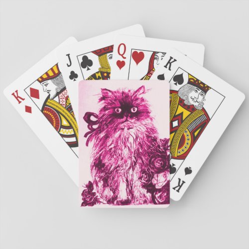 KITTEN WITH ROSES Pink Fuchsia White Playing Cards