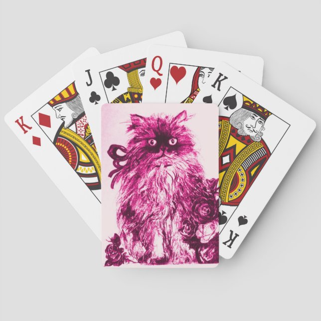 KITTEN WITH ROSES ,Pink Fuchsia White Poker Cards (Back)