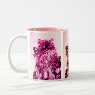 KITTEN WITH ROSES ,Pink Fuchsia White Two-Tone Coffee Mug