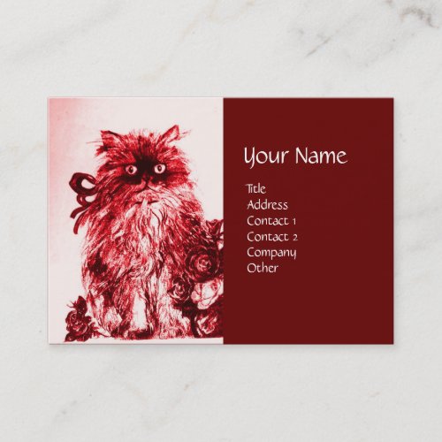 KITTEN WITH ROSES  Red and White Business Card
