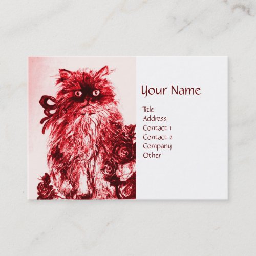 KITTEN WITH ROSES  Red and White Business Card