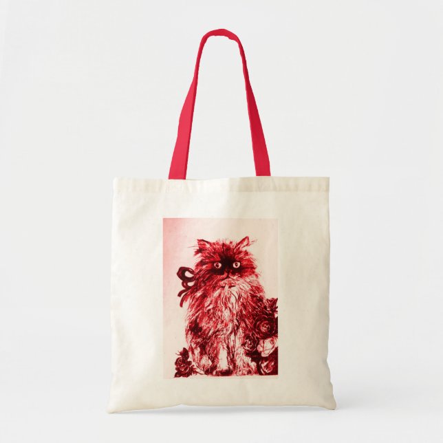 KITTEN WITH ROSES ,Red and White Tote Bag (Front)