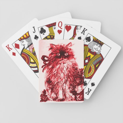 KITTEN WITH ROSES Red  White Playing Cards