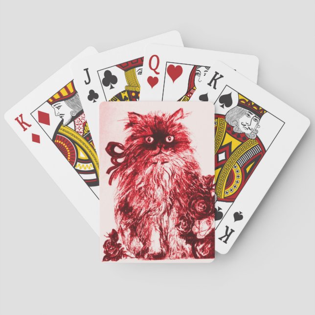 KITTEN WITH ROSES ,Red  White Poker Cards (Back)