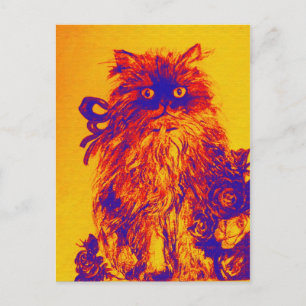 KITTEN WITH ROSES ,Yellow Orange Blue Postcard