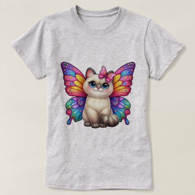  Kitten with Vibrant Butterfly Wings T-Shirt (Design Front)