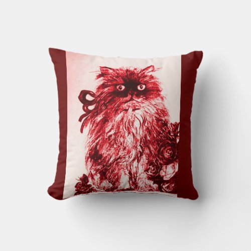 KITTEN WITH WHITE RED ROSES THROW PILLOW