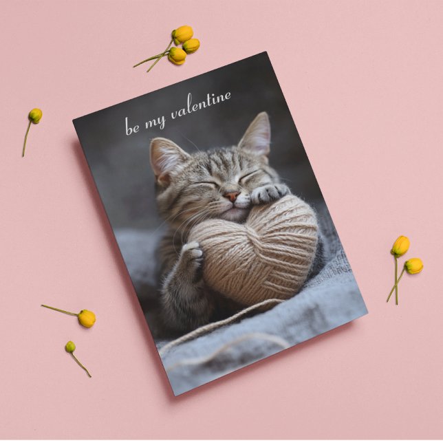 Kitten with Yarn Heart Cute Cat Valentine Postcard (Creator Uploaded)