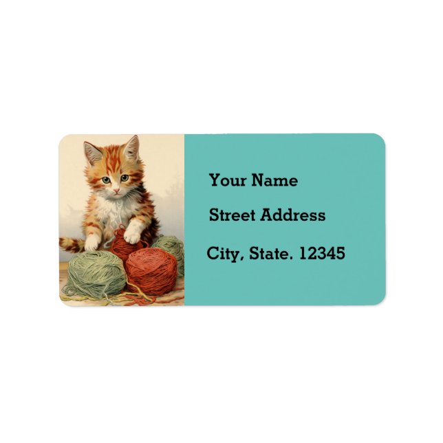 Kitten With Yarn Return Address Label (Front)